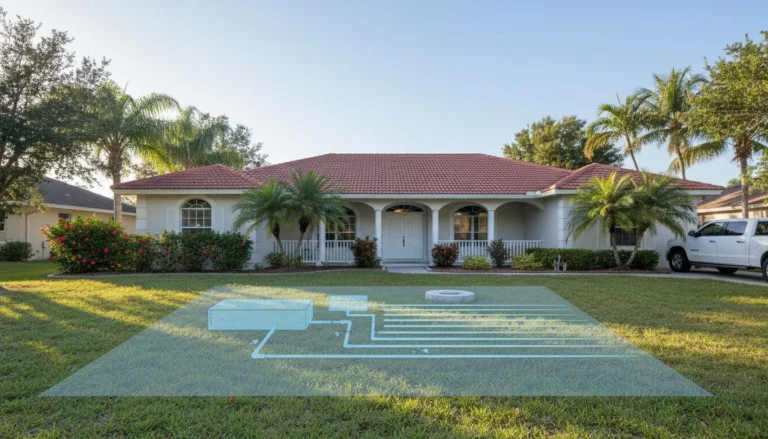 Florida home septic system with underground septic tank and drain field