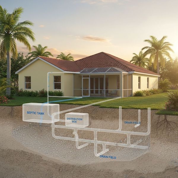 Diagram showing how a septic system works in a Florida home