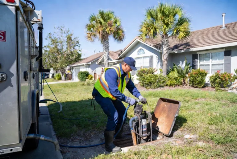Septic technician providing septic service at a residential home in Ormond Beach Florida
